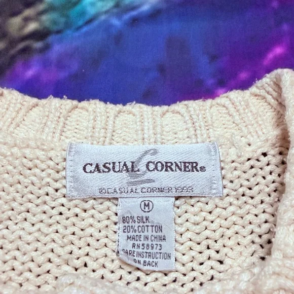 Vintage Casual Corner Cream Cardigan with Pink & Orange Floral Intarsia - Picture 4 of 6